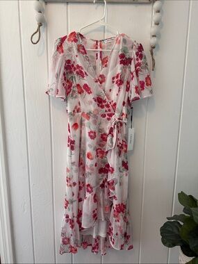 NWT Calvin Klein White Floral Wrap Dress